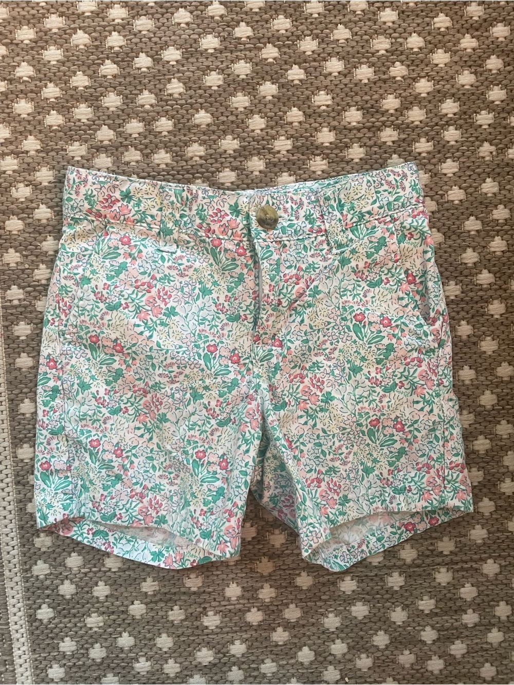 Janie and Jack Girls Chino Shorts 2T Floral White Green Pink Button Zip